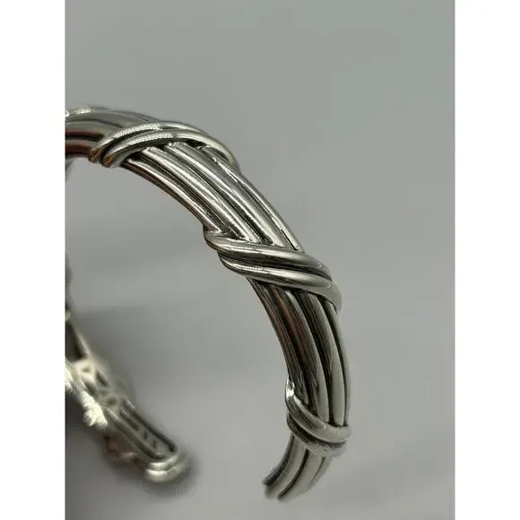 Peter Thomas Roth Sterling Silver Ribbon & Reed Hinged Cuff 11mm Bracelet 6.3/4